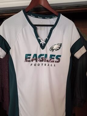 Fanatics White and Midnight Green Philadelphia Eagles Sequin Logo Jersey Top